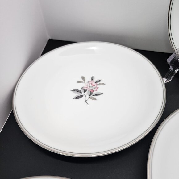 Noritake 5790 Rosales Set of 6 Salad Plates 8 3/4" Pink Rose Silver Trim Japan - Picture 6 of 9